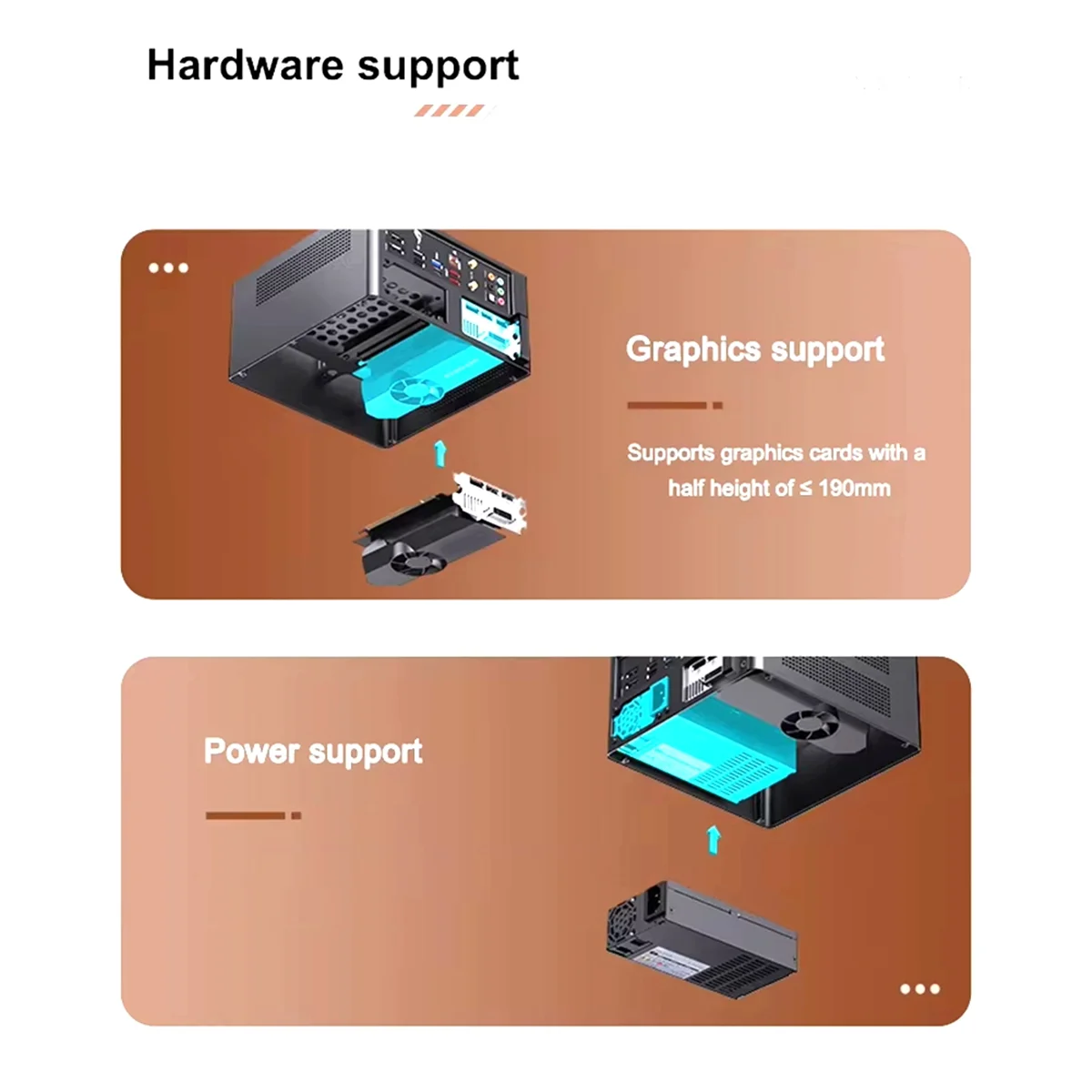 ABAN NV10 미니 ITX PC 케이스, 1U 전원 공급 장치 지원, 4.5L 용량, 컴팩트하고 우아한 디자인 블랙