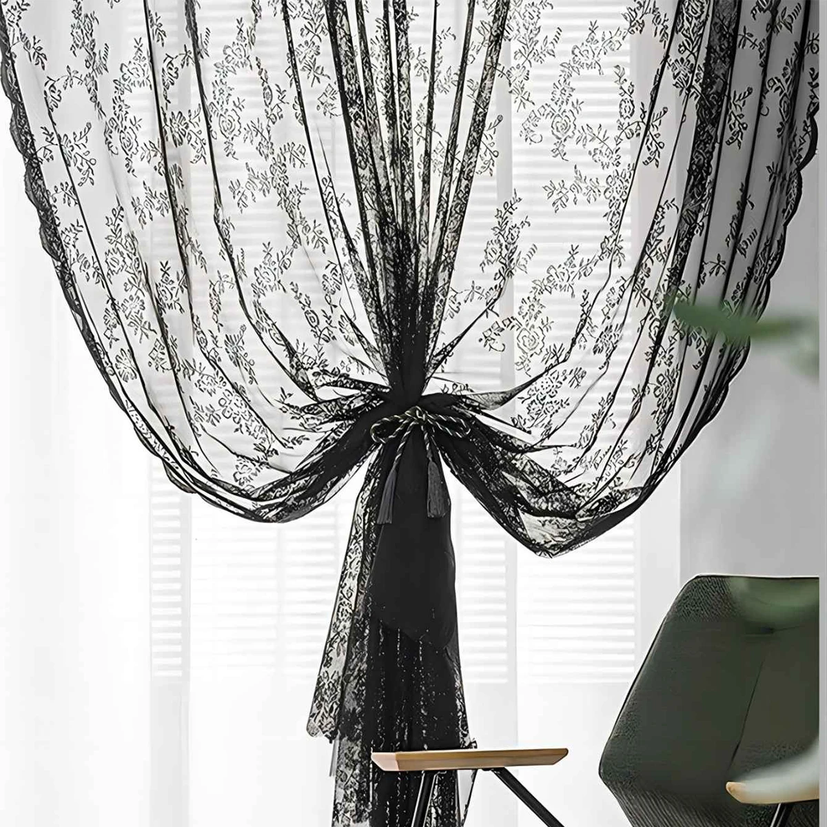 1PC lace German curtain with pole style window screen curtain, suitable for beautifying curtains in living rooms and bedrooms 5