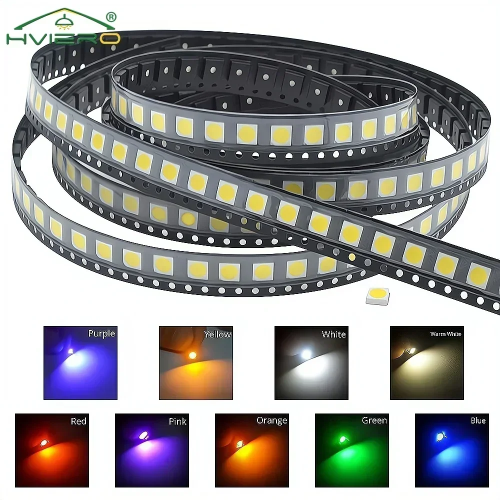 100PCS 5050 0805 LED SMD SMT Chip Red Yellow Green White Blue Orange Purple Pink RGB Emitting Diode Light 3.3V Voltage Neon Lamp