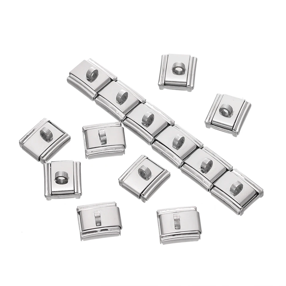 Quiges Modulo Charm Link In Stile Italiano 9 Mm - Orsacchiotto In Acciaio Inox Con Zirconi Per Bracciali A Maglie