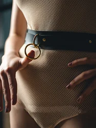 Elegant Women's PU Belt with Gold Decorative Ring (BLCAK)