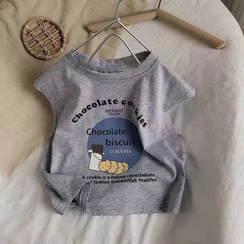 Summer Children Tank Top Cartoon Sleeveless Shirts for Kids Girls Camisoles Tanks Boys Underwear Teenager Vest Clothing 1-10T