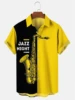 Hawaiian Print Men's Short Sleeve Shirt Saxophone Print Men's Lapel Top 2024 New Large Size Casual Men's Shirt 1