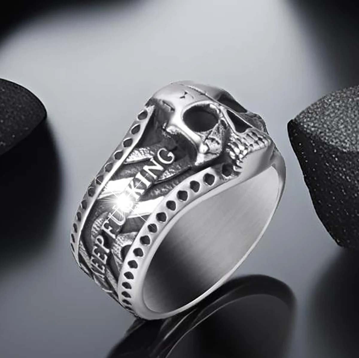 ELFASIO Vintage Gothic Skull Ring - Stainless Steel Skeleton Band For Men, Size 8-13