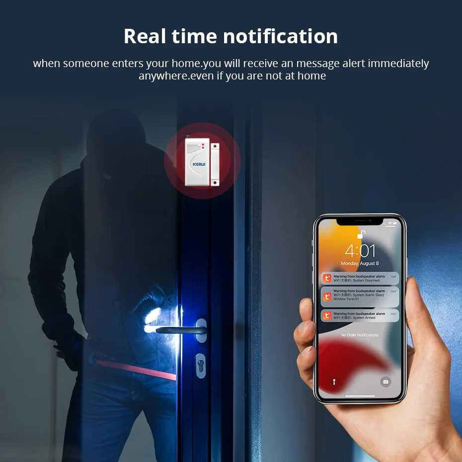 KERUI Tuya Kit de système d'alarme de sécurité WIFI intelligent 110dB sans fil fort sirène intérieure/extérieure klaxon capteur de porte de mouvement anti-cambriolage à domicile 3