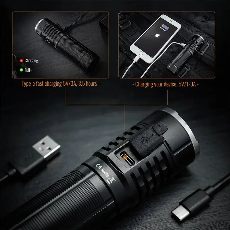 LED flashlight Sofirn SP33S USB C rechargeable XHP70.2 5000lm powerful with power bank function
