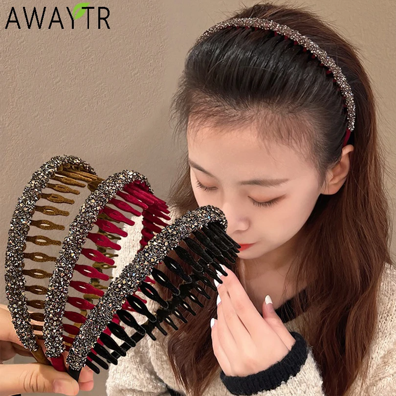 Non-slip Alice Hairband Rhinestone Headband Women Hair Bands Hoop Claws  Clips Double Bangs Hairstyle Hairpin Hair Accessories - Headband -  AliExpress