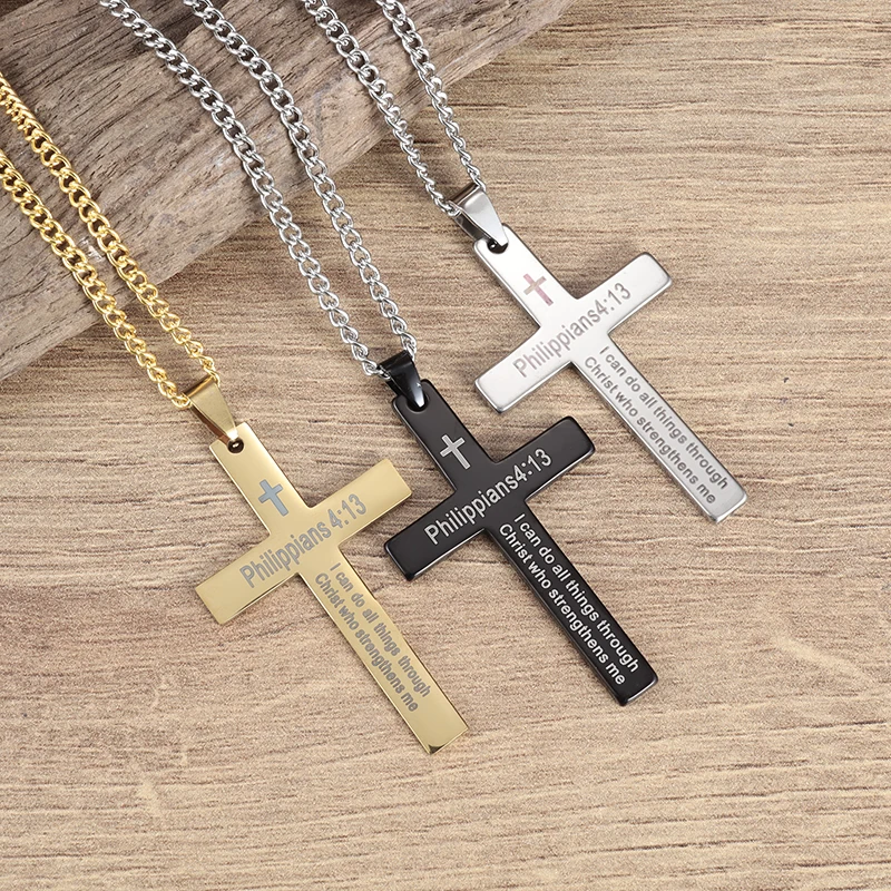 

Stainless Steel Bible Jesus Cross Pendant Necklace for Men's Retro Religious Amulet Accessories Jewelry Gift