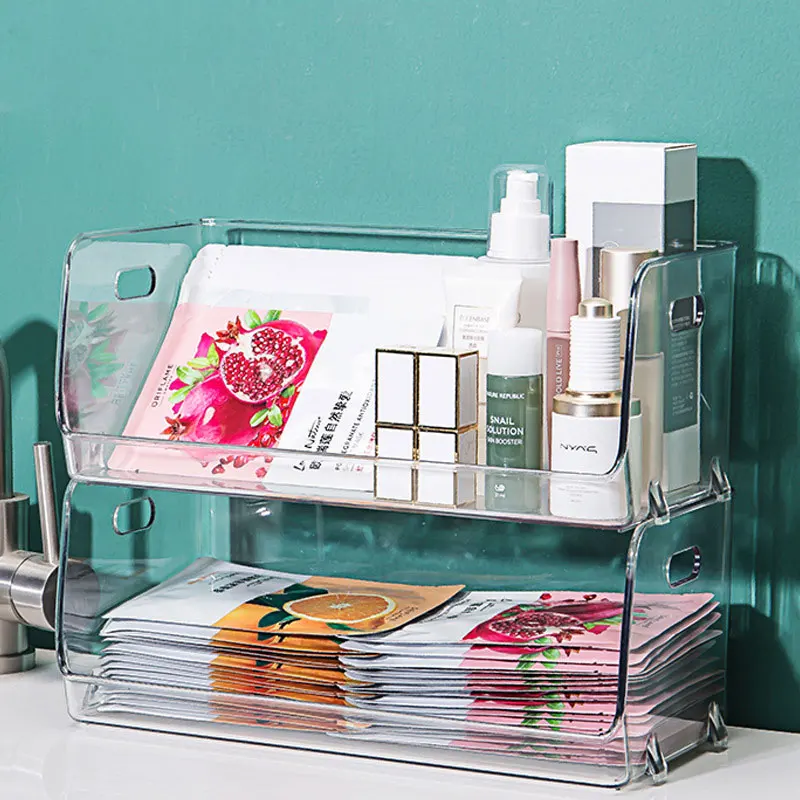 

Cosmetic Storage Box Transparent Plastic Home Dormitory Office Storage Shelf Desktop Sundries Mask Finishing Storage Boxes