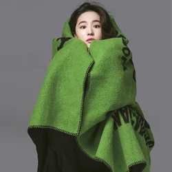 Plus Size Letter Green Ponchos Cape Scarves Women Thicken Knit Wool Blanket Sweater Fleece Scarf Coat Winter Warm Shawl Wraps