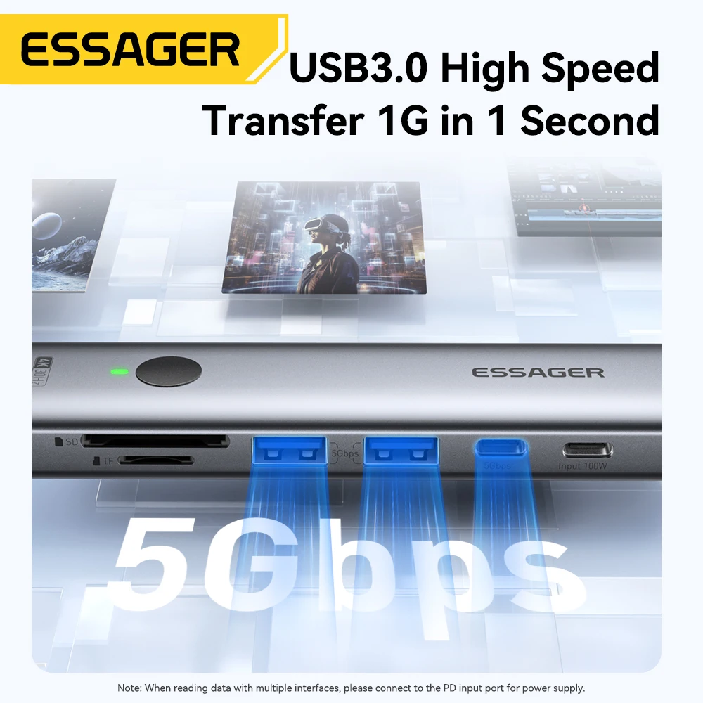 Essager 7-IN-1 USB C HUB USB C Docking Station Disk Enclosure PD100W USB3.0 5Gbps Type-C to HDMI Adapter For Macbook Pro Xiaomi