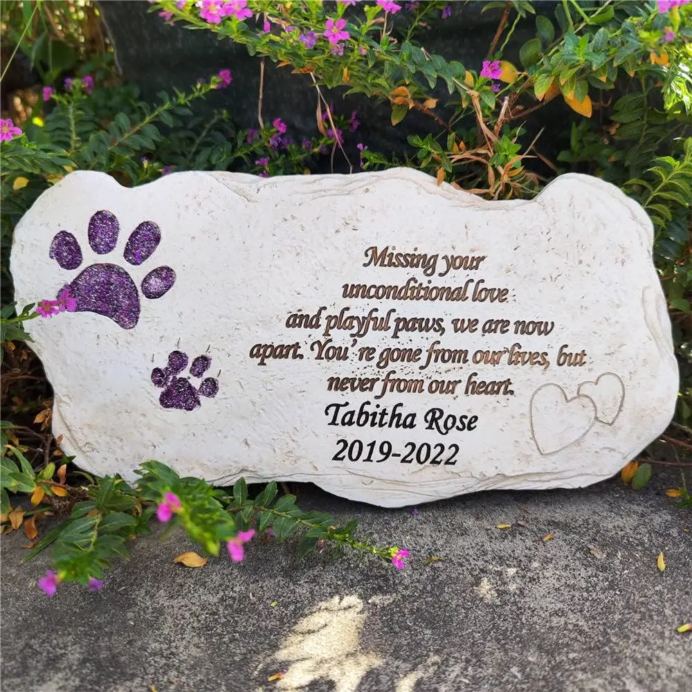 

Shinning Paw Prints Dog Pet Memorial Stones Grave Markers - Personalized Dog Pet Garden Stones Headstones Engraved with Name