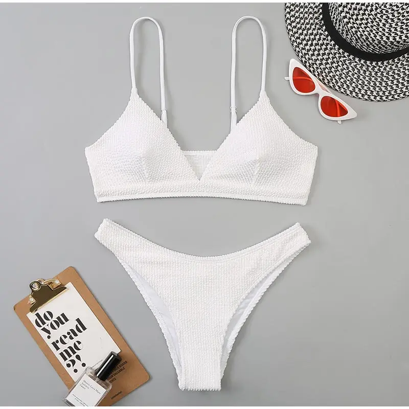 Sexy Plain Rib Bikini 2022 Swimwear Push Up Women Swimsuit Female Micro Thong Bikinis Set Summer Solid 2 Piece Bathing Suit cheeky bikini sets