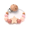 New Baby Pacifier Chain Clips Wood Pentagram Teether Silicone Round Beads Teething Chain For Care Soother Chew Toys Shower Gift 5