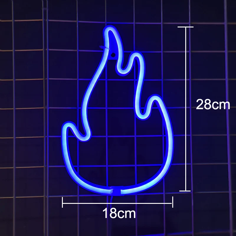 Flame Sign Neon Light LED Fire Flaming Logo Modeling Lamp Decor Shop Room Wall Table Ornament Bar Club Party USB & Battery Box