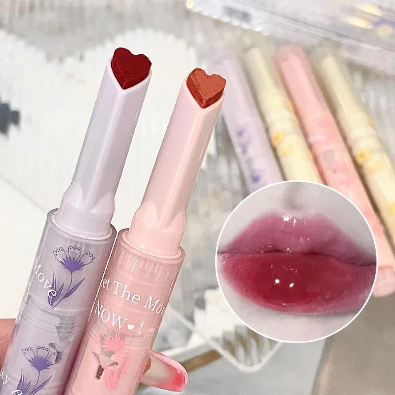 Lip makeup clear water light solid lip gloss jelly pink lip tint mirror glass glaze heart-shaped moisturising lipstick pencil makeup