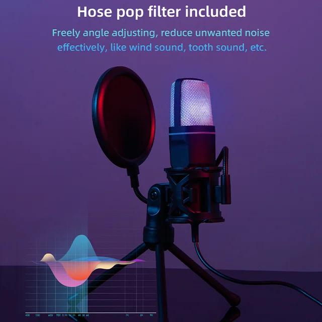 USB Microphone RGB Microfone Condensador noise reduction Wire