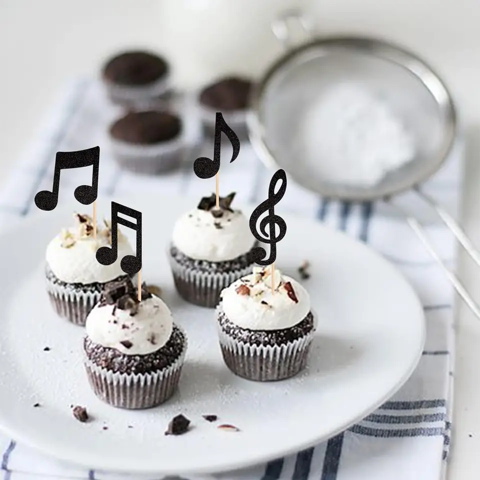 36 Pezzi Decorazioni Torta Musicali - Note Con Glitter, Topper Per Cupcake, Tema Concerto E Matrimonio