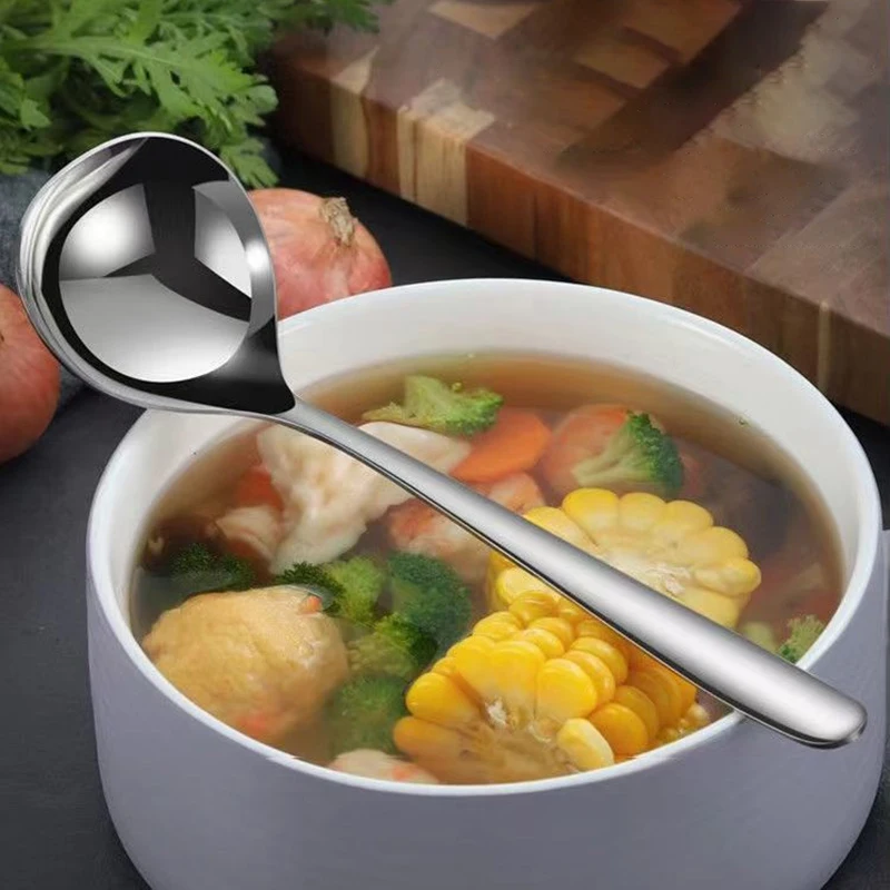 Stainless Steel Soup Ladle Korean Style Large Head Long Handled Spoon For Drinking Soup Congee Restaurant Hotpot Spoon