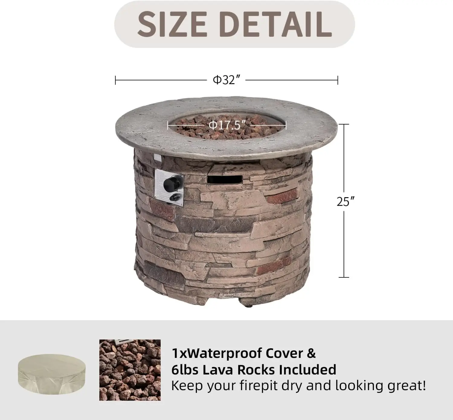 Outdoor Fire Pit Propane Round Pit Table Column Stonecrest 40,000 BTU Gas for Outside with Lava Rocks