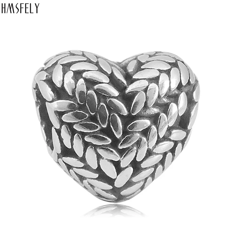 

HMSFELY Stainless Steel ear of wheat Pattern Heart Bead European Charm Beads For DIY Bracelet Jewelry Making Accessories