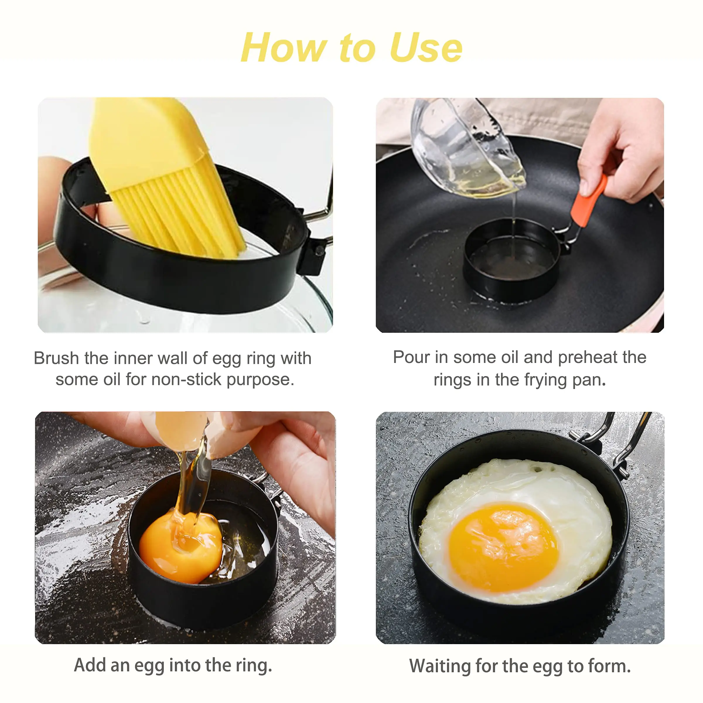 Egg Ring with Anti-scald Handle with Oil Brush Nonstick Coating Breakfast  Tool for Egg Frying/Shaping - AliExpress