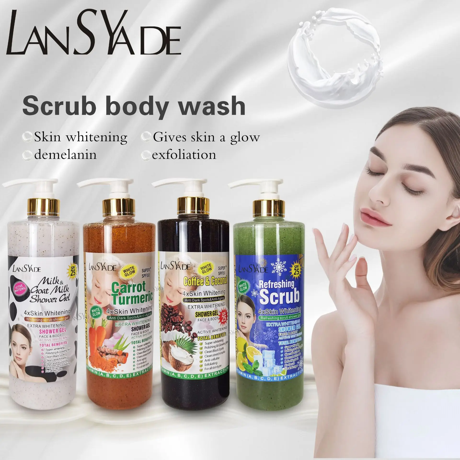 Scrub bath lotion silky smooth skin foam rich moisture skin toner brighten color anti-aging mild lasting fragrance 1000ml