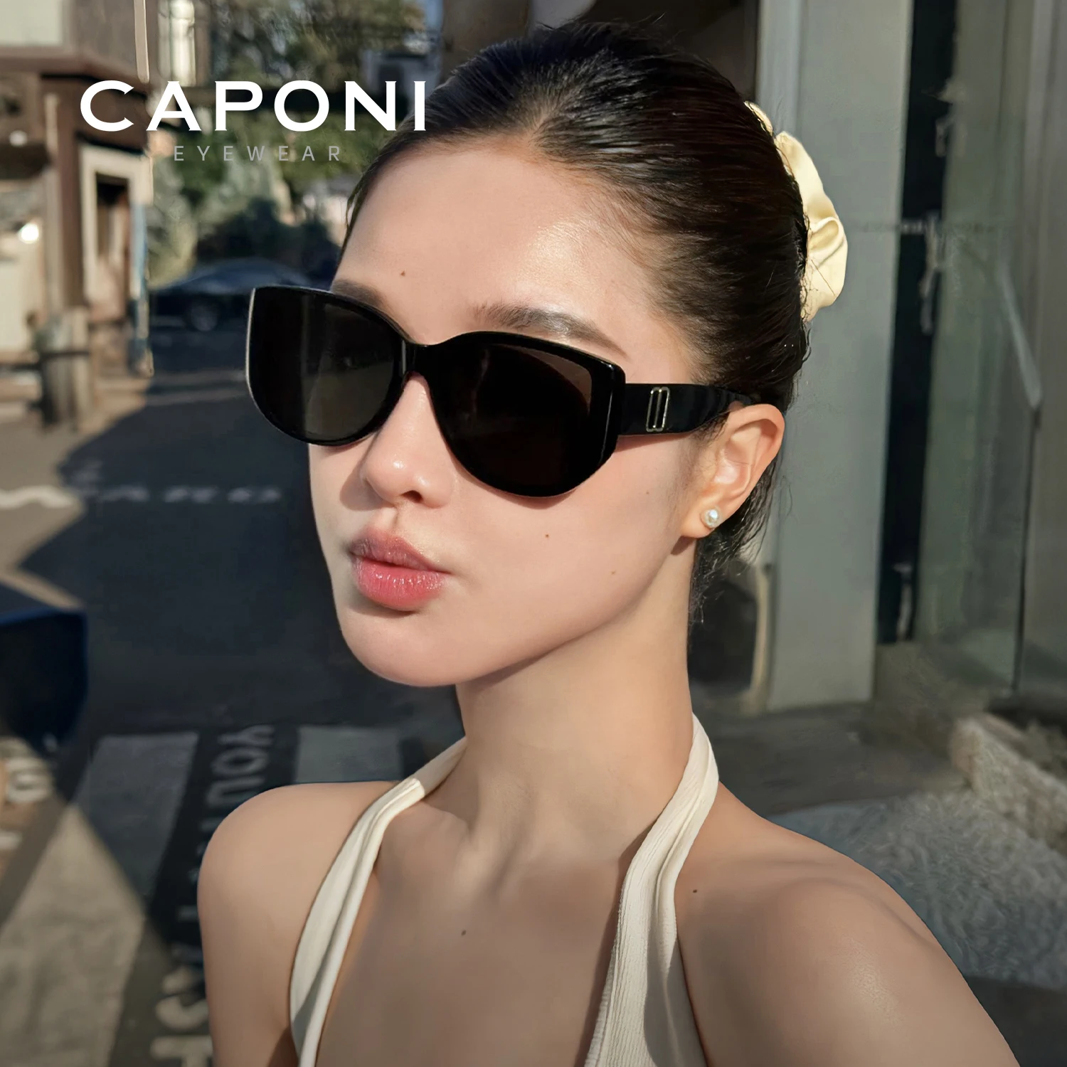 CAPONI Fashion Women Sunglasses High Quality Acetate Outdoor Driver Sun Glasses Anti Glare UV400 Protection Black Shade CP35013