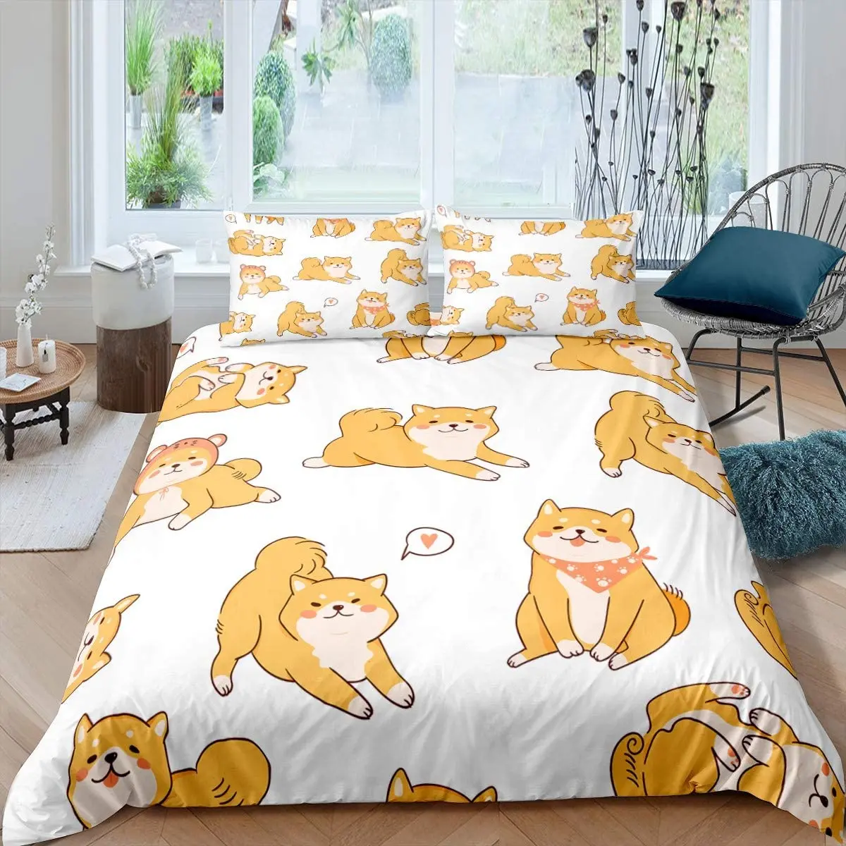 

Shiba Inu Duvet Cover Cute Shiba Inu Bedding Set Dog Loves Polyester Microfiber Cartoon Animal Pattern Queen King Quilt Cover