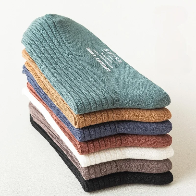 

1Pair Pure Cotton Socks Men's Business Dress Long Socks Spring Winter Warm Male High Quality Happy Colorful Socks for Man Gift