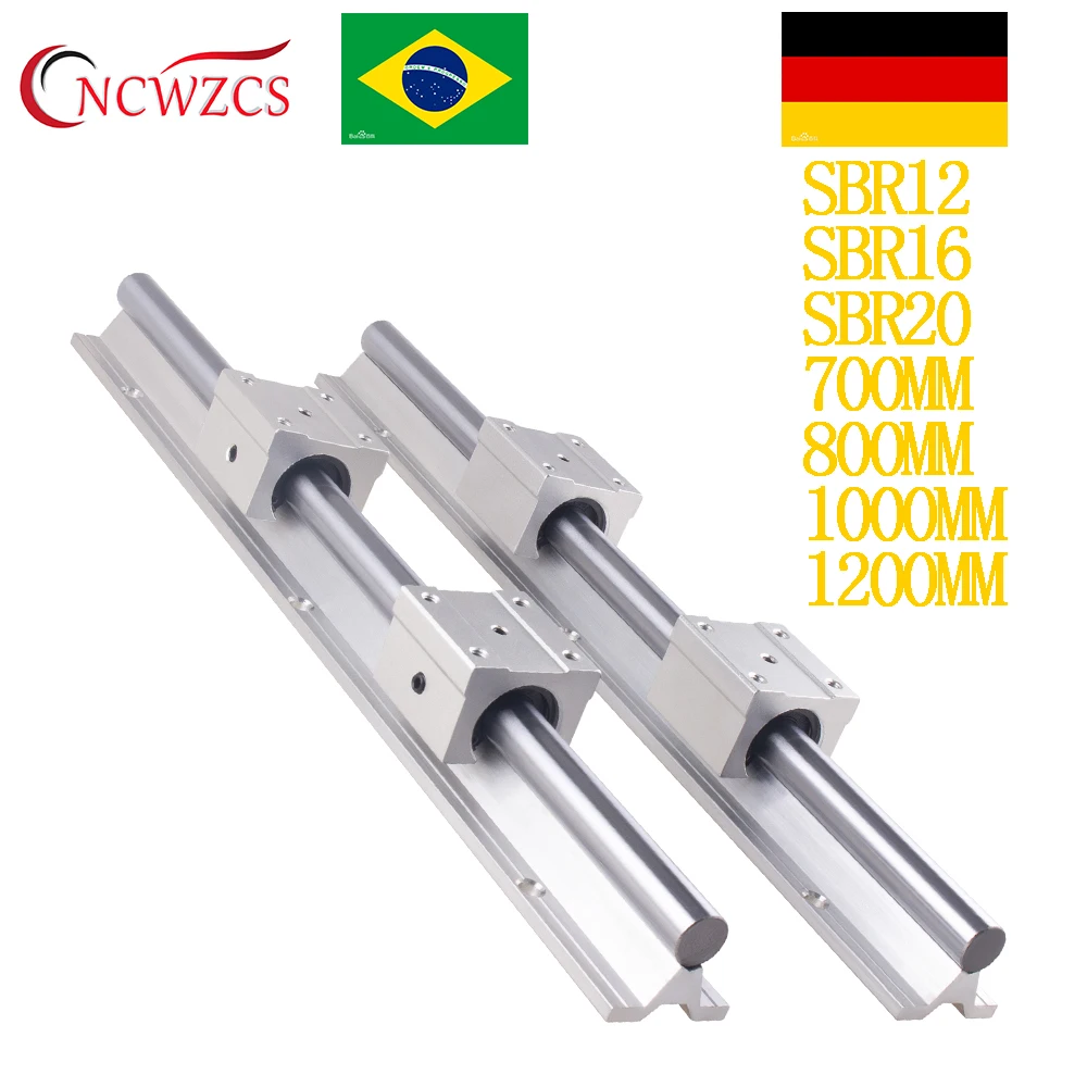 Eixo de Guia Linear 7001200 mm Mais 4x Sbr12uu Sbr16uu Sbr20uu Bloco de Corrediça Linear do Beare do Transporte Quadrado para a Máquina 2x Sbr12 16 20