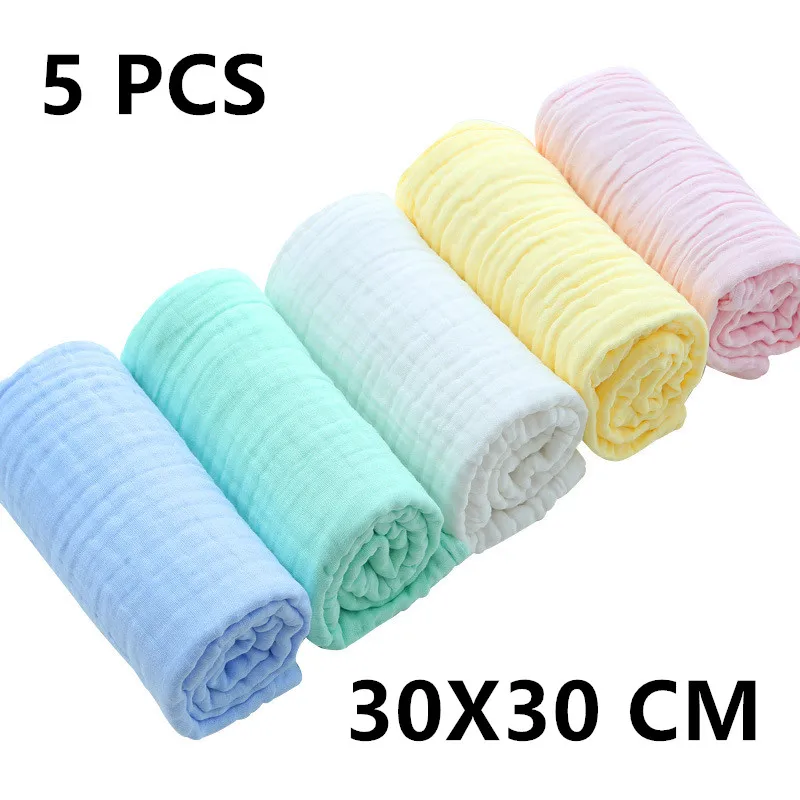 5pcs/batch thickened muslin 30X30cm cotton soft baby towel handkerchief bath care face cloth burp cloth bath towels cotton towel cotton face towels
