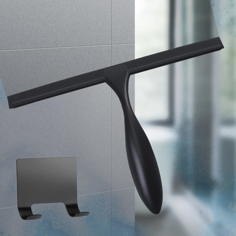 14'' INCH Shower Squeegee Silicone Rubber Wiper Scrape With Suction Cup Hook Black Color Glass Mirror Bathroom Cleaner 4