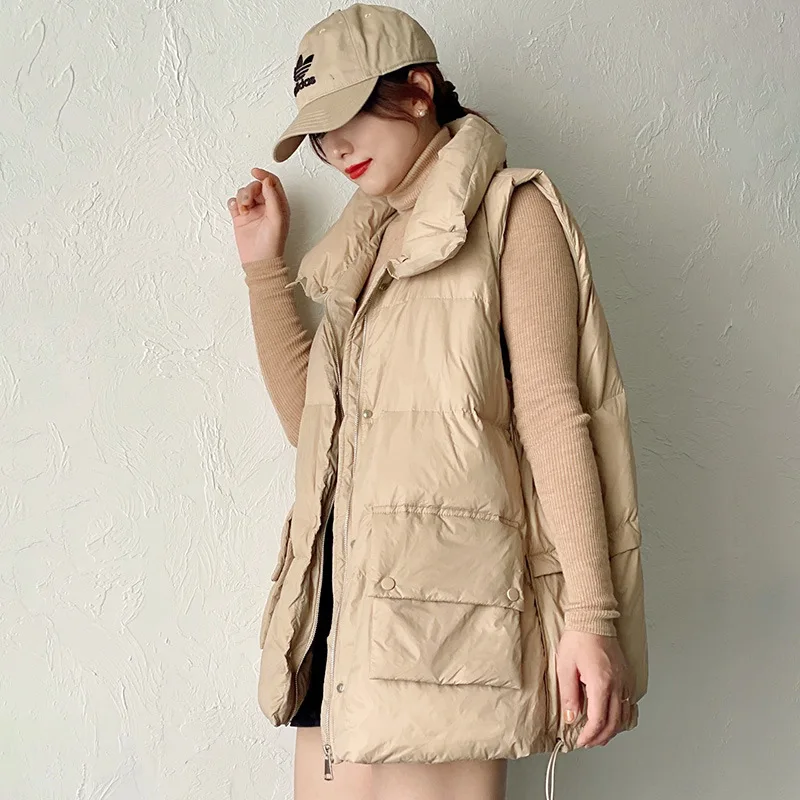 2023 autumn and winter large size white duck down jacket stand collar vest fashion loose women casual sleeveless outdoor coat