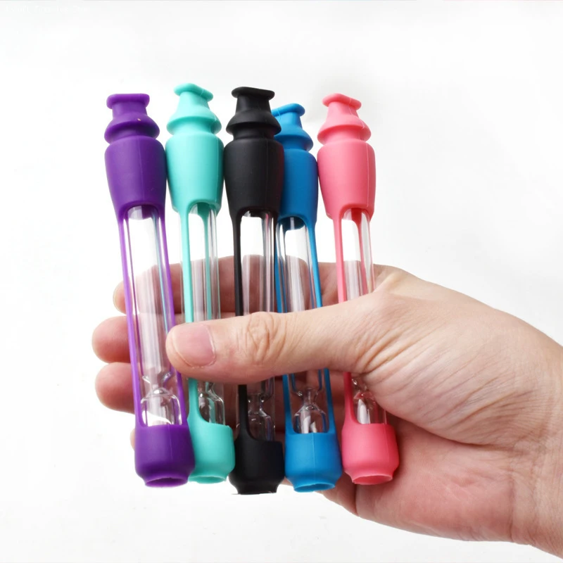 TobaccoGlassPipeReusableSiliconeSmokingPipeMouthpieceProtective