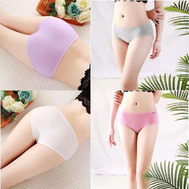 7PCS Cotton Panties Women Comfortable Underwears Sexy Middle-Waisted Underpants Female Lingerie Big Size Ladies Briefs M-2XL