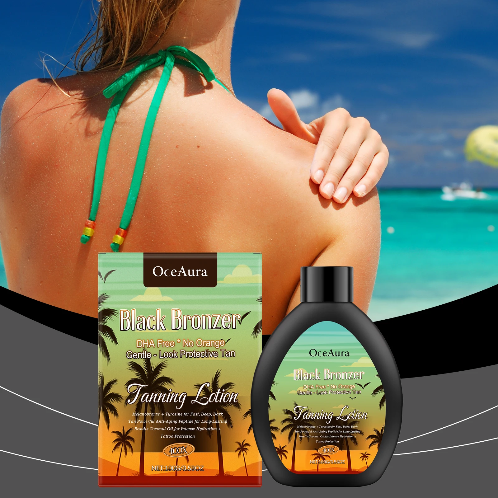 Crema abbronzante al cocco Acceleratore autobloccante naturale Bronzer duraturo Pelle idratante Lozione abbronzante intensiva estiva all'aperto 3