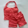 No Logo 2 Pieces Gym Set Women Backless Halter Tops High Waist Seamless Shorts Gym Suit Fitness Clothes Sportswear Workout Sets