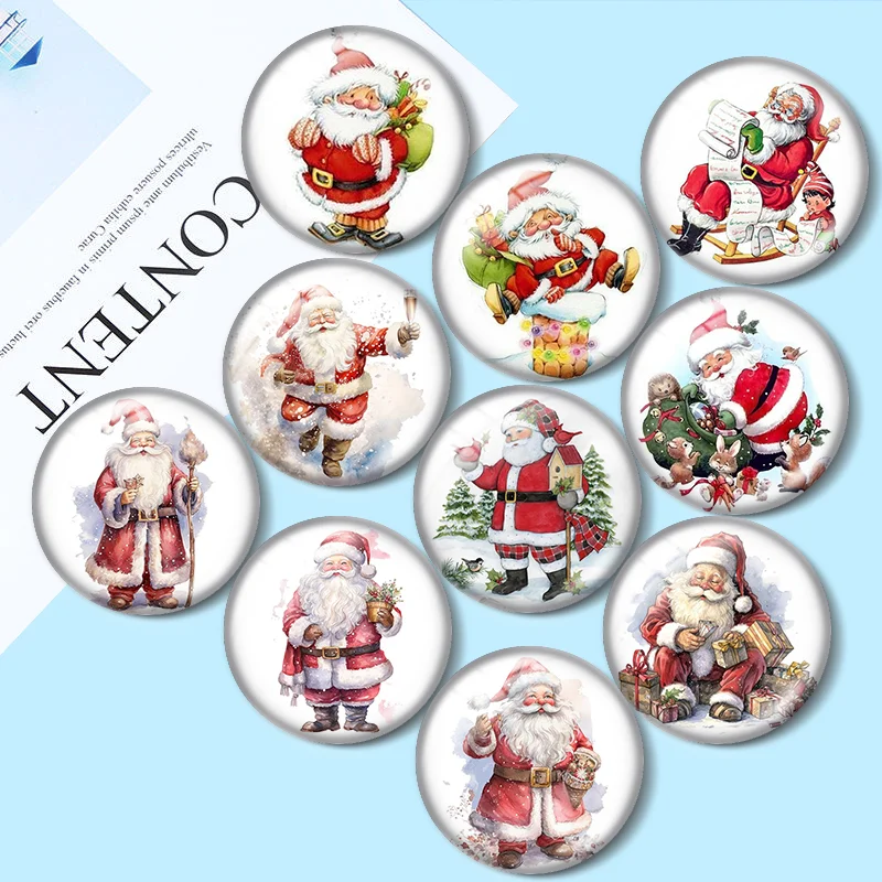 

Cute Christmas Santa tree elk Free shipping 12mm/18mm/20mm/25mm Round photo glass cabochon demo flat back Making finding