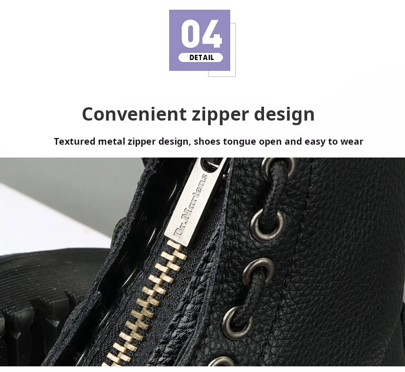 Women Leather Boots - Retro Platform Motorcycle Ankle Boots With Front Zipper