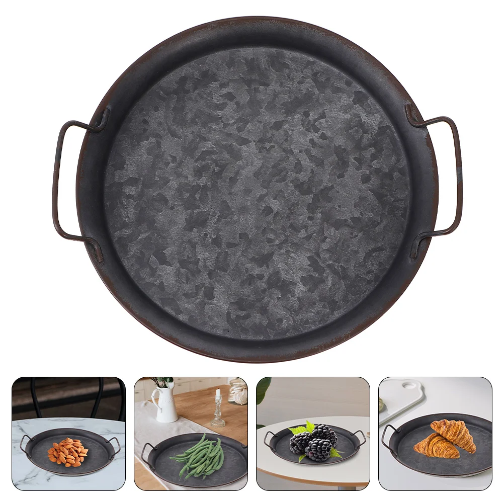 

Old Wrought Iron Tray Kitchen Storage Tray Photo Prop with Handle (Black)