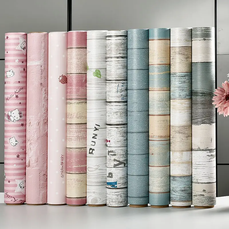 

DIY Waterproof Self Adhesive Wallpaper Vinyl Contact Paper Wood Wallpaper Bedroom Wardrobe Stickers Furniture Home Improvement