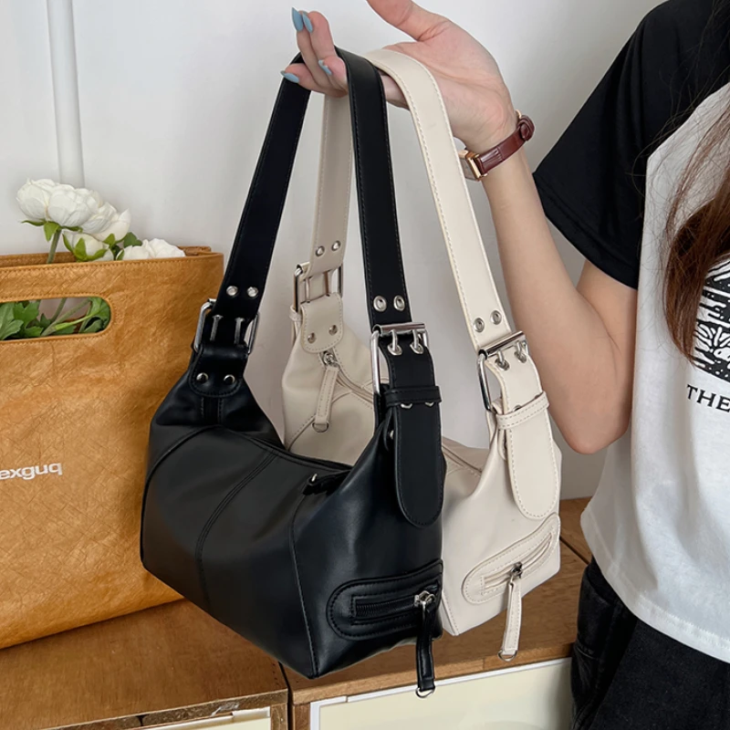 

Small Shoulder Bags Soft PU Leather Women's Underarm Bag Retro Motorcyclist Female Purse Handbags
