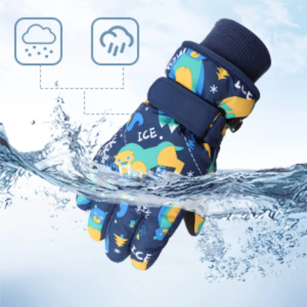 Children's Waterproof Winter Ski Gloves with Fleece Lining and Adorable Designs