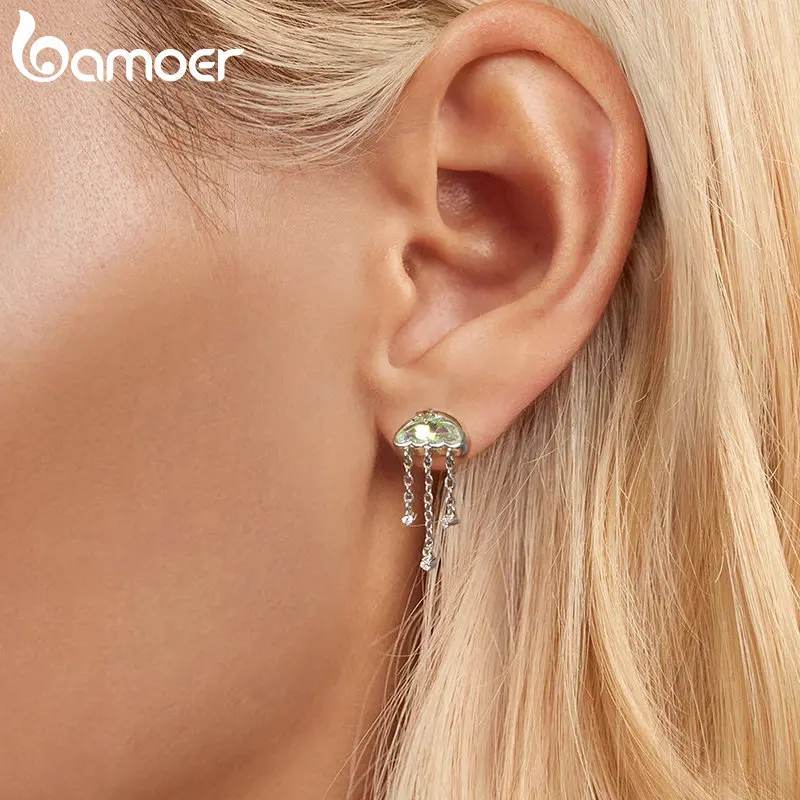 Bamoer-pendientes de plata de primera ley con forma de concha para mujer, aretes pequeños, plata esterlina 925, medusas, sirena, estrella de mar