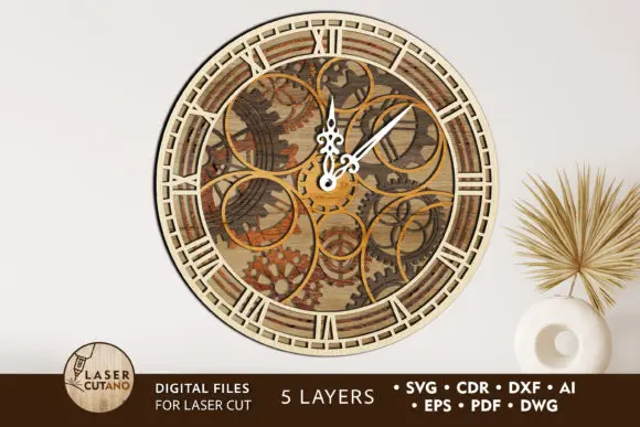 Clock WATCH Multilayer Laser Cut Files Creative Design Vector Files Layouts CDR/DXF/AI/SVG Files for Laser/Plasma Cutting and Pr cnc wood router