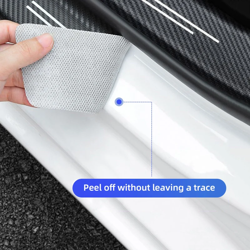 Carbon Fiber Car Door Sill Scuff Plate Decor with Tire Valve Stickers