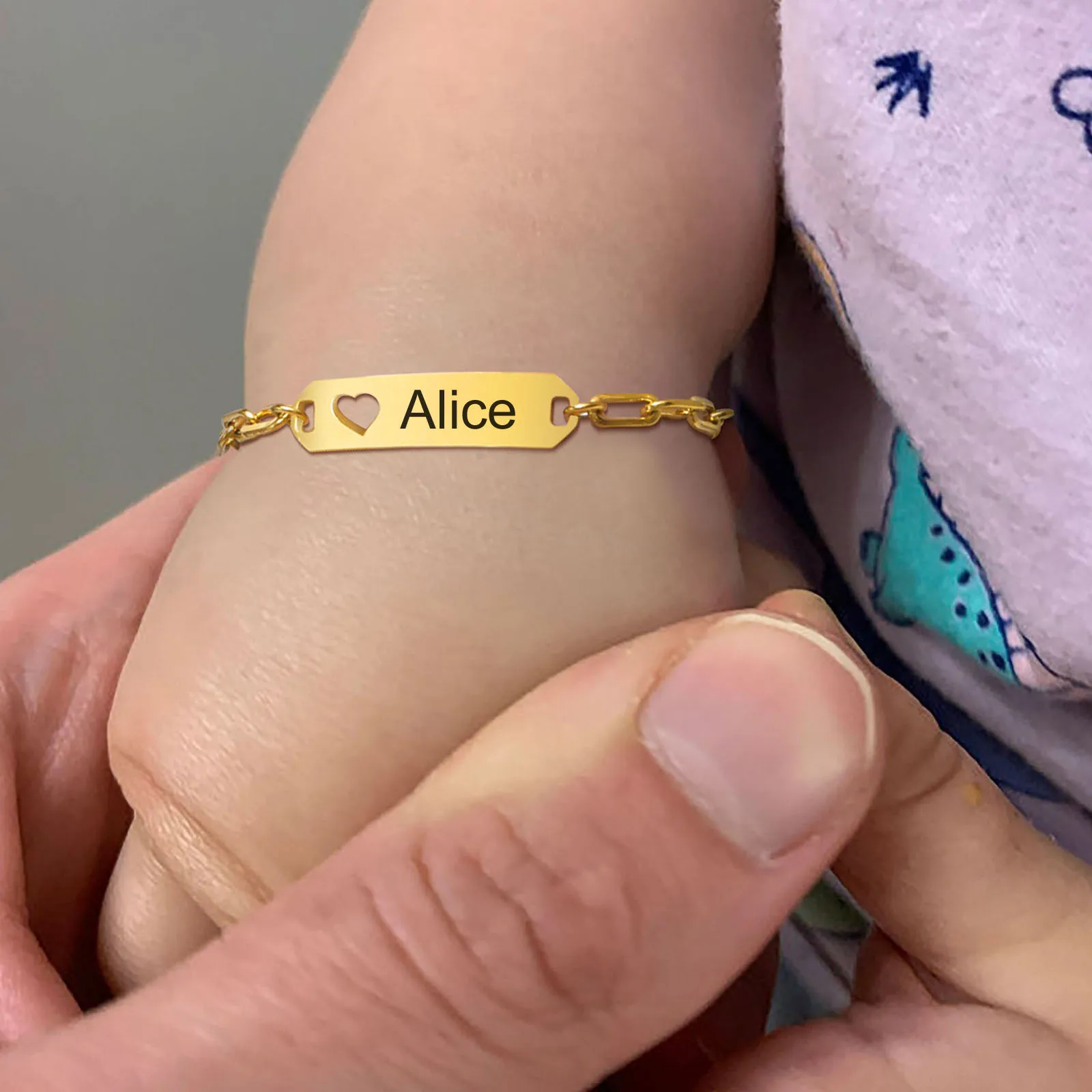 

Engravable Name ID Bar Bracelet For Women, Stainless Steel Paperclip Chain Link , Personalized Newborn Grirl Kid Gift