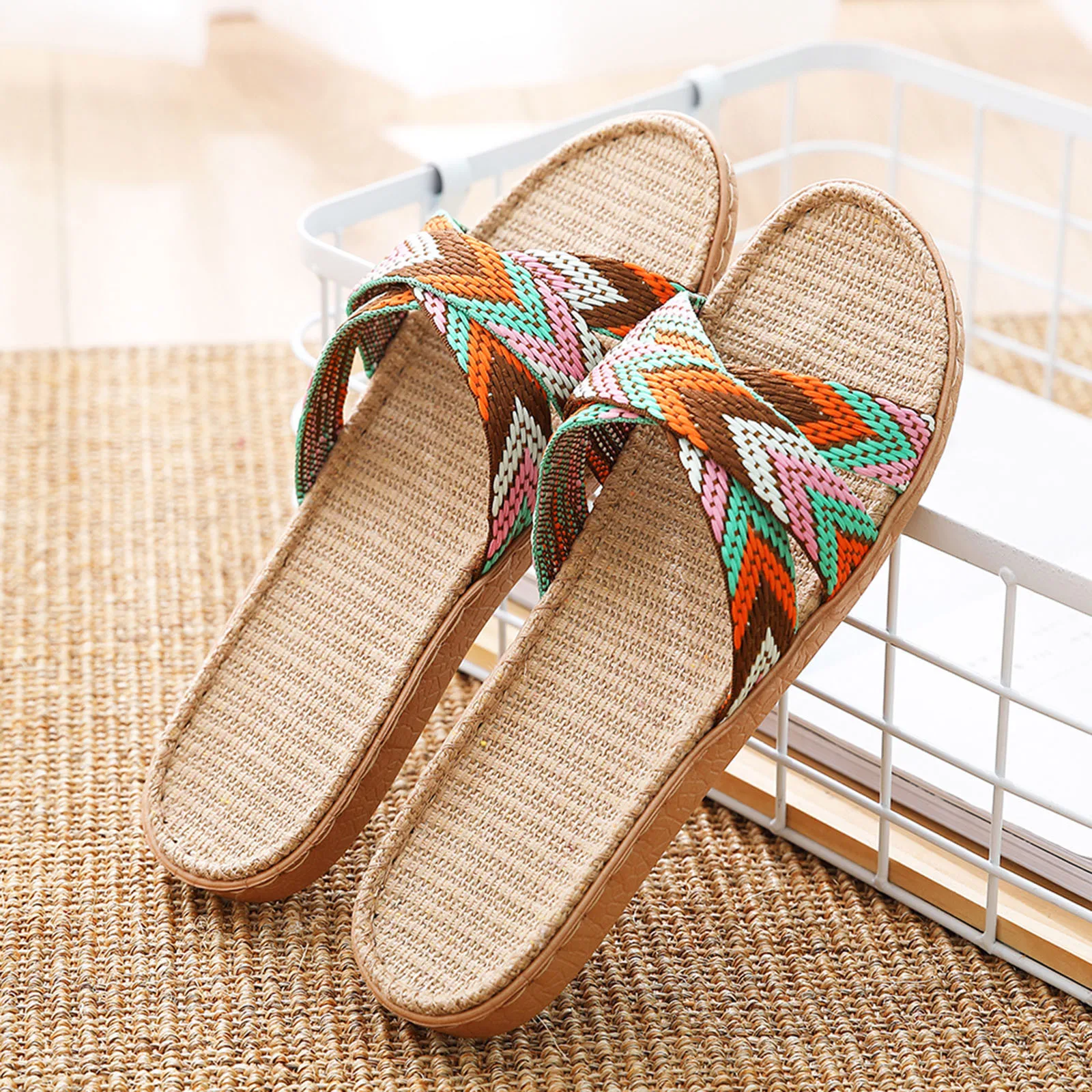 

Fashion Lightweight Non-slip Linen Women Slippers Summer Concise Style Open Toe Comfortable Breathable Women's Casual Sandals