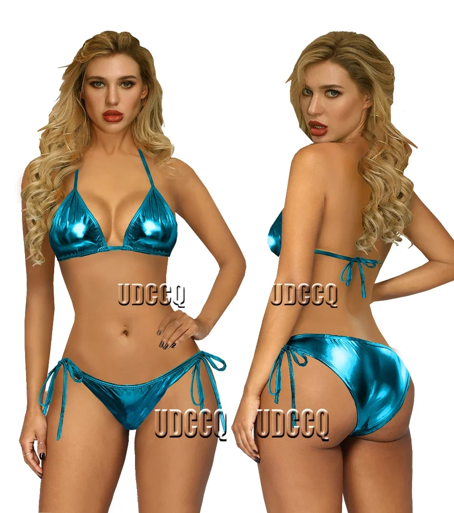 Sexy Metallic PVC Faux Leather Underwear Babydoll Lingerie